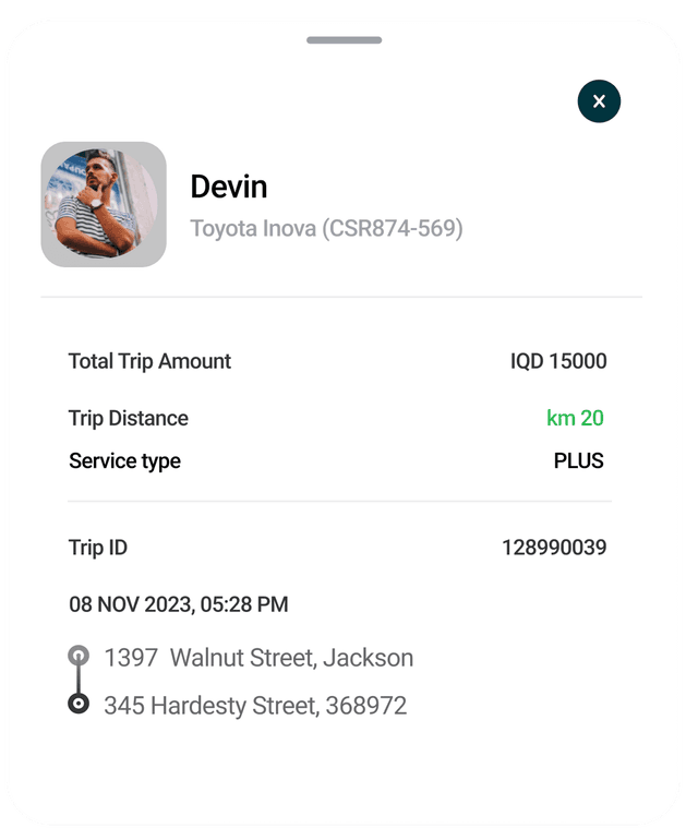 Upfront Ride Details